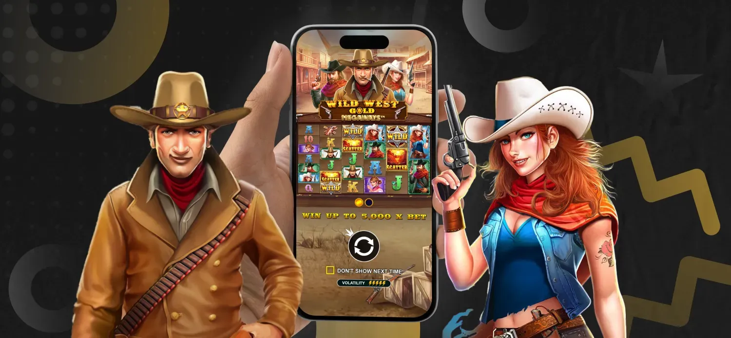Ein Handy auf dem der Online Slot Wild West Gold Megaways gespielt wird