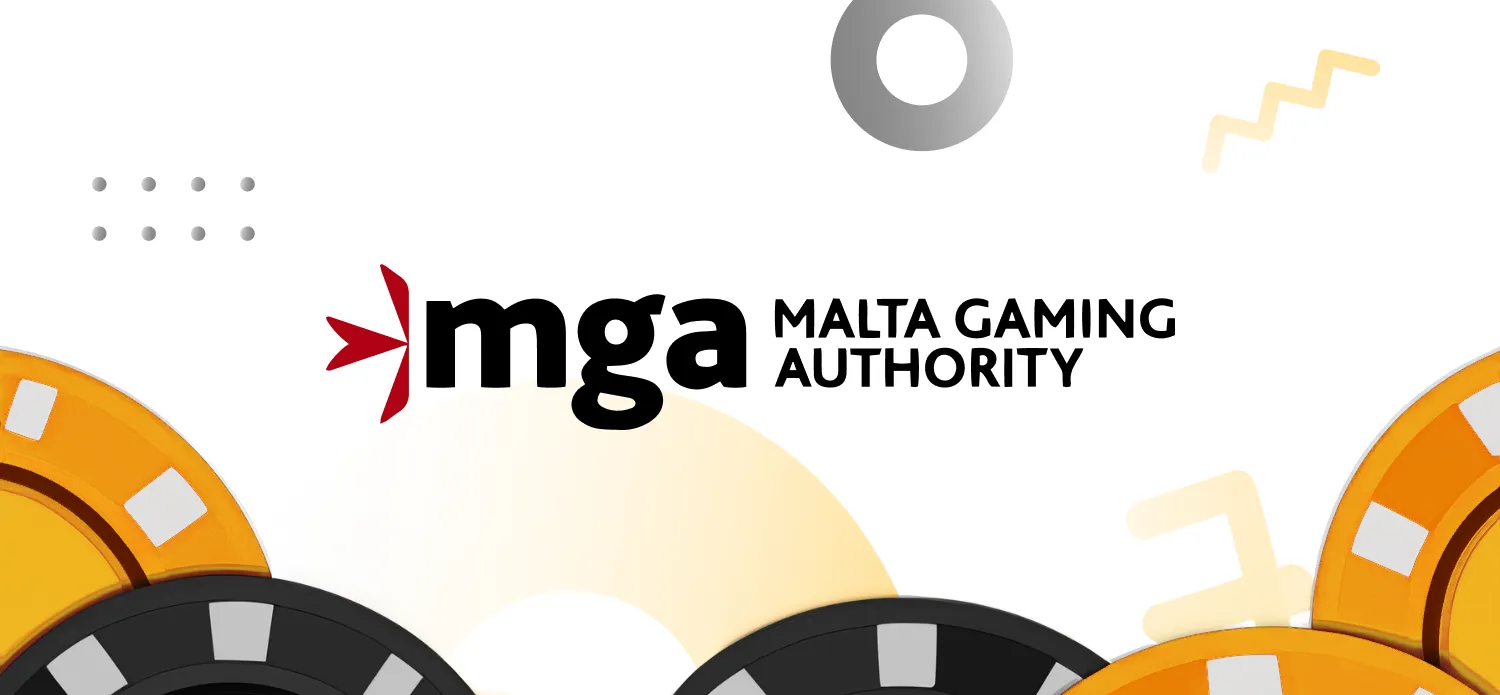 Logo der MGA - Malta Gaming Authority auf einem Hintergrund aus Chips