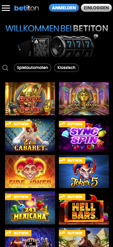 Betiton Casino Mobile Homepage