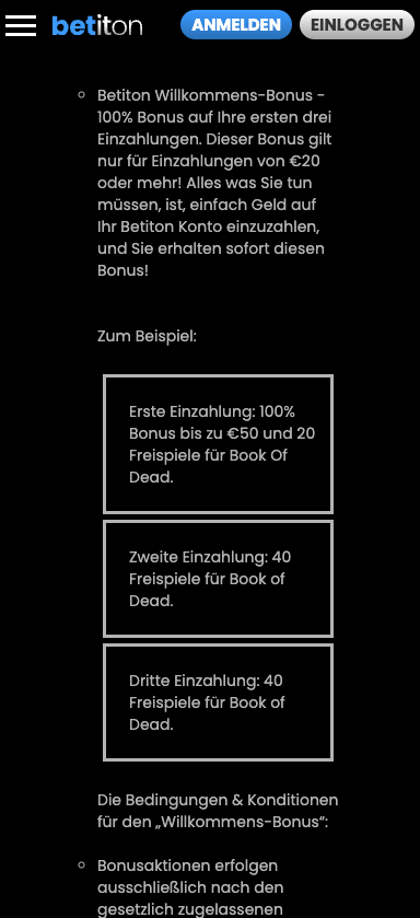 Betiton Casino Mobile Bonuskonditionen