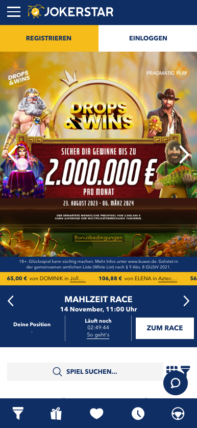 Jokerstar Casino Mobile Homepage